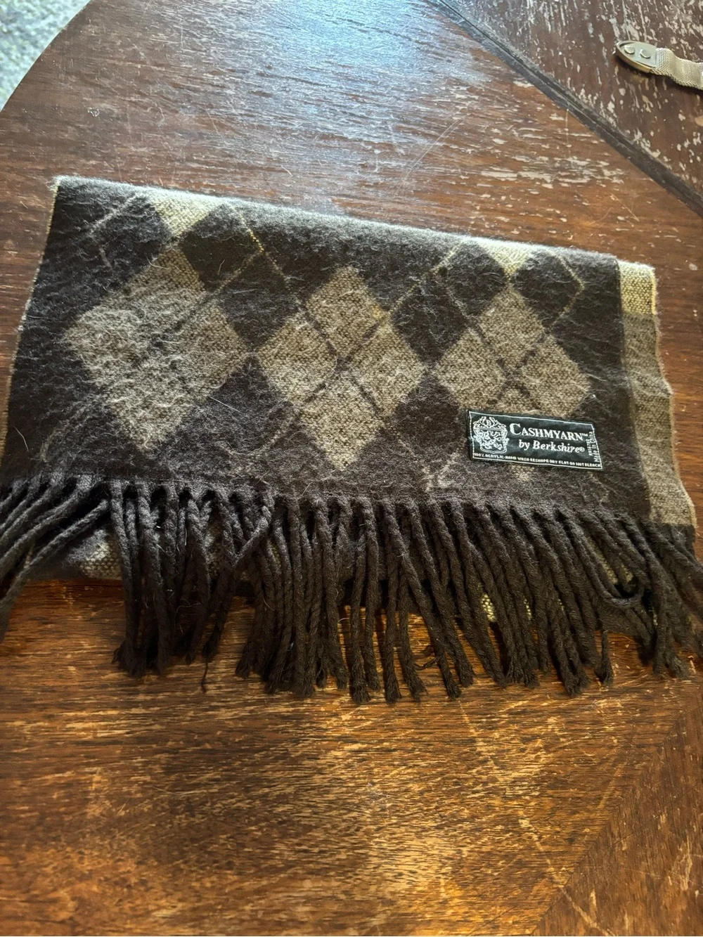 CashmirYarn by Berkshire Plaid Fringe Scarf in Brown and Tan
